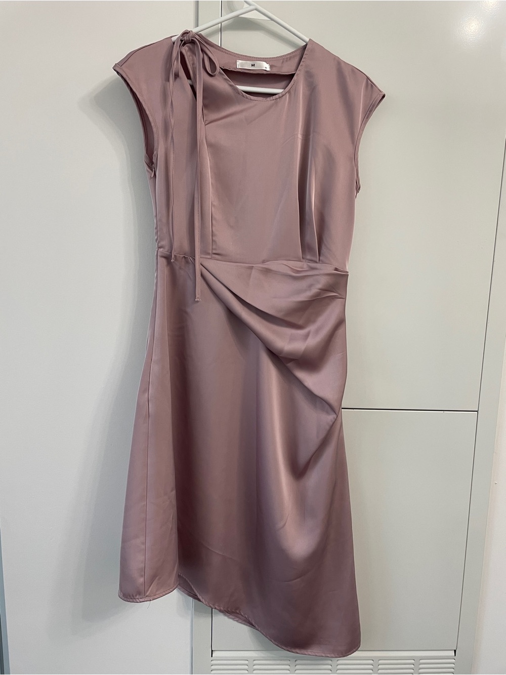 Dusty Rose Satin Midi Dress | Elegant Tie-Neck Sleeveless Dress | Feminine Occas